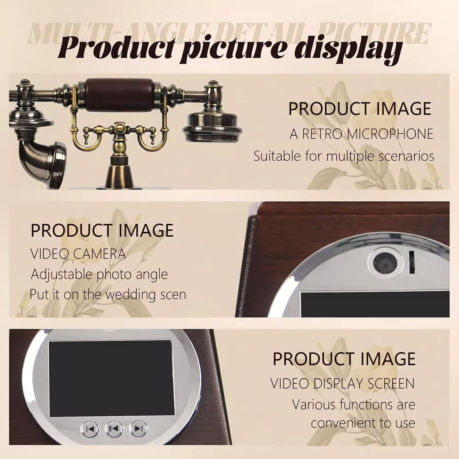 Vintage Video Audio Guestbook Wedding Phone, Video Guest Book, Customized Video Messages Message Book, 3.5In Screen, 128G SD Card, Volume Adjustable, For Wedding Birthday, Graduations, Baby Shower B