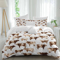 Farmhouse Cow Duvet Cover Set Queen Size 4 Pieces Watercolors Beige Brown Rustic Farm Animal Bedding Set with Zipper Closure, 1 Comforter Cover 92x106 Inches 1 Flat Sheet & 2 Pillow Cases