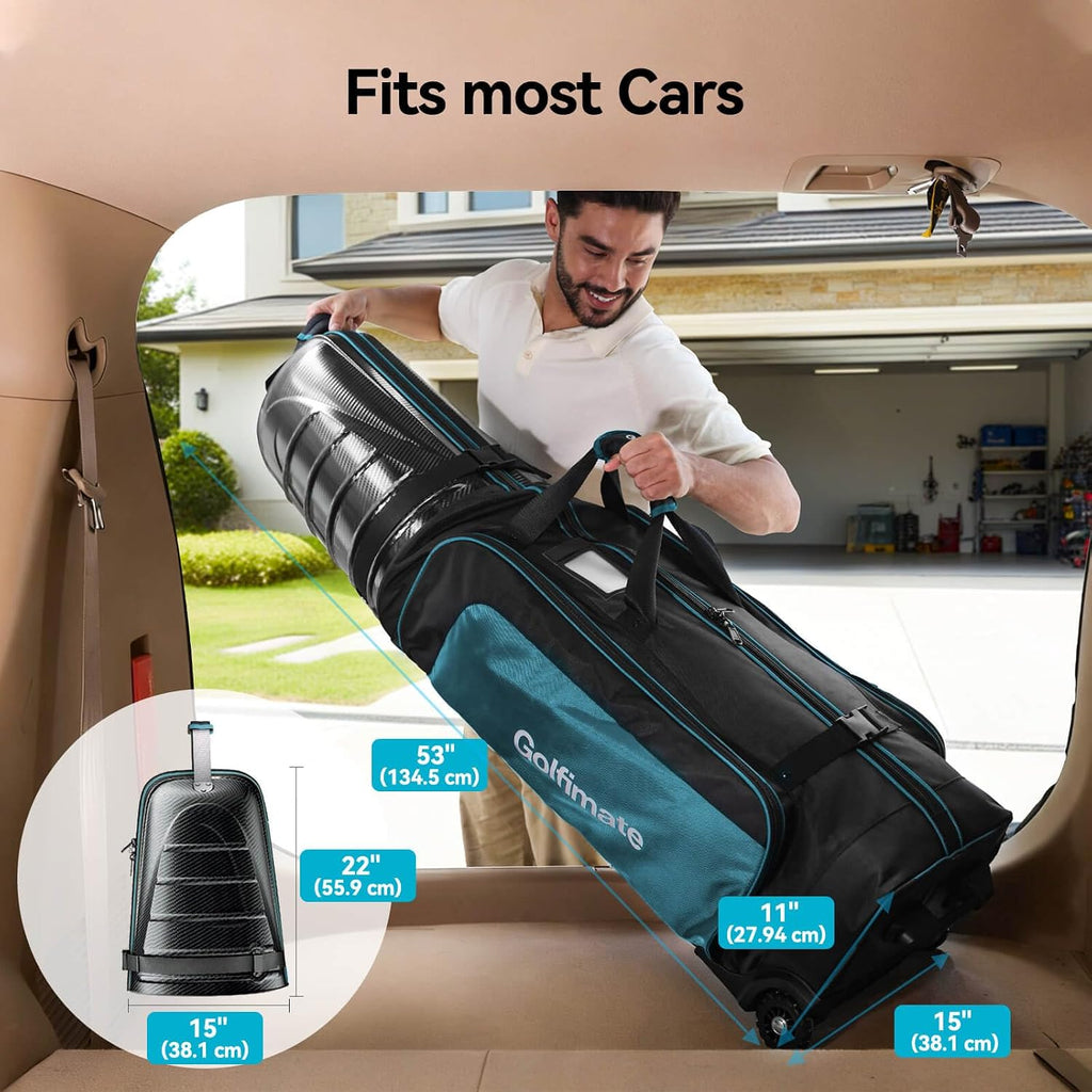 Golf Travel Bags for Airlines with Carbon Fiber Hard Top, Protective Club Traveling Cover with Wheel, Golf Club Carrier Case for Airplanes, Thick Padding, Durable Zippers and 2 Sided Spacious Pockets