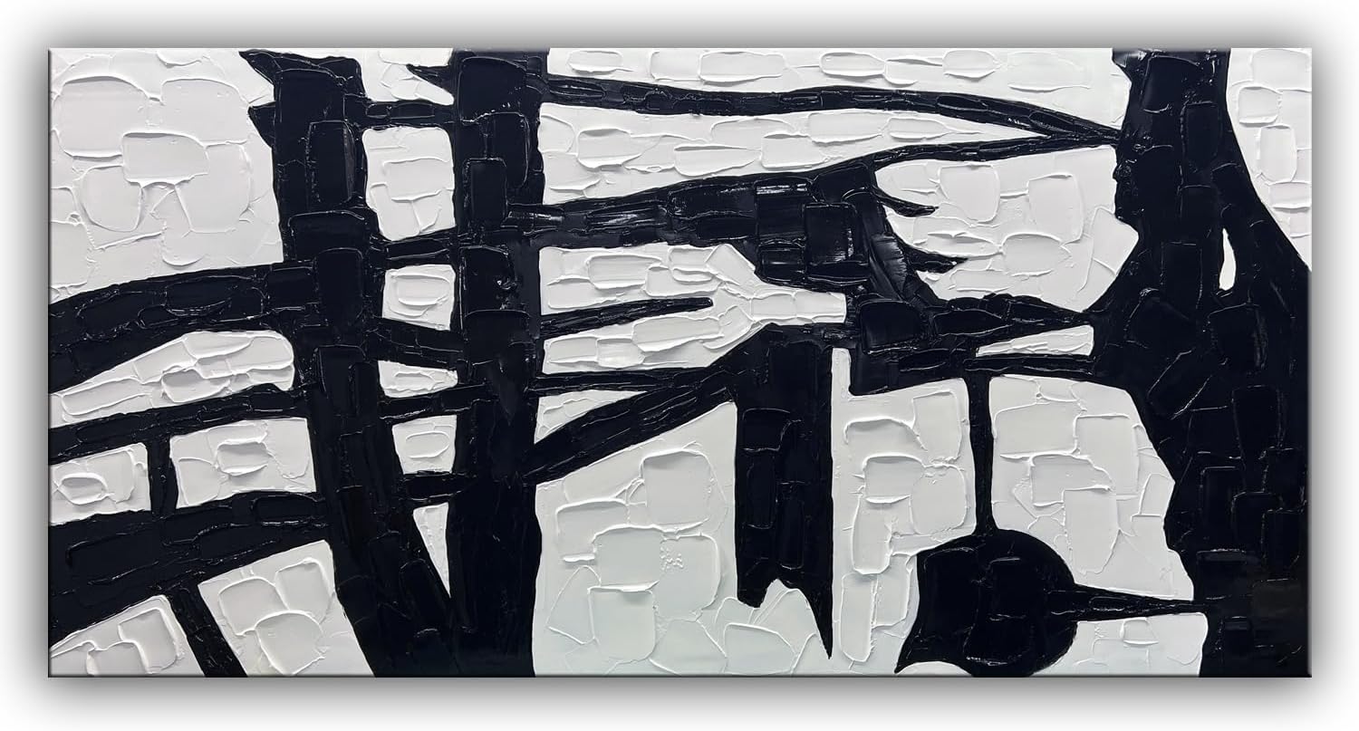 YaSheng Art Contemporary Artwork Large Canvas Art Hand-painted Black and White Wall Art Minimalist Texture Abstract Wall Painting Home Decorations Wall Art For Living Room Ready to hang 30X60inch