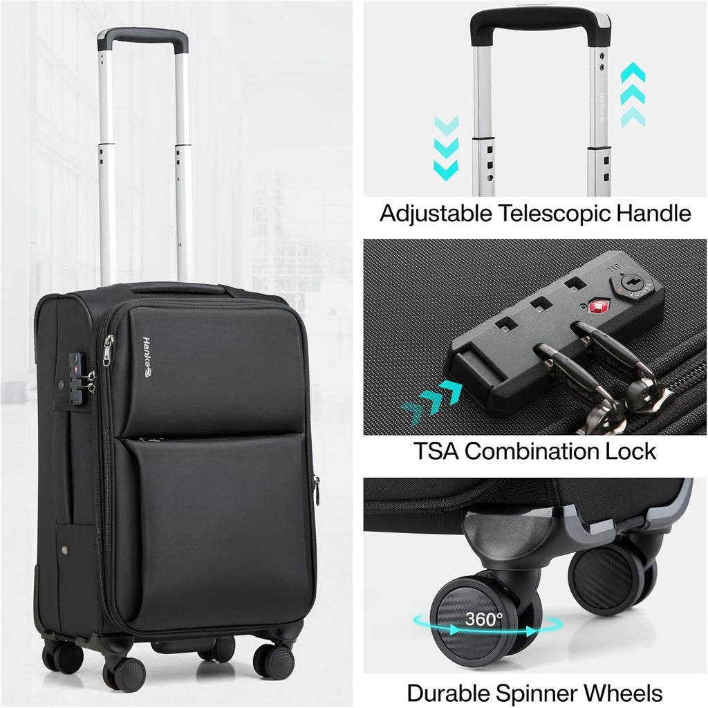 Hanke Expandable 28 Inch Luggage with Spinner Wheels Softside Suitcase Large Rolling Luggage Bag for Travel Checked Suitcases(Black)