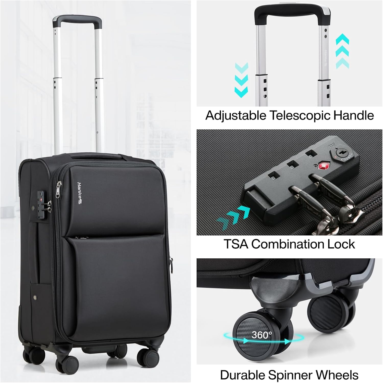 Hanke Expandable 28 Inch Luggage with Spinner Wheels Softside Suitcase Large Rolling Luggage Bag for Travel Checked Suitcases(Black)