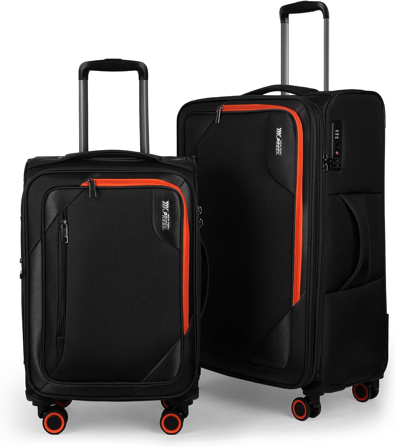 2-Piece Set (22in/28)Softside Expandable 20% Luggage w/Spinner Wheels,Front Opening Softside Luggage Sets w/TSA LOCK,Lightweight Durable Rolling Luggage for Men/Women（Black,22in/28in）