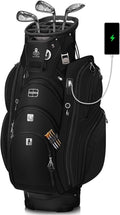 Vancropak Golf Cart Bag, Golf Gifts for Men with 15 Way Divider Top, USB Charging Port, Waterproof Protective Rain Cover, Shoe Compartment, Cooler Pocket, Tracker Slot, Umbrella Holder, Golfer Gifts