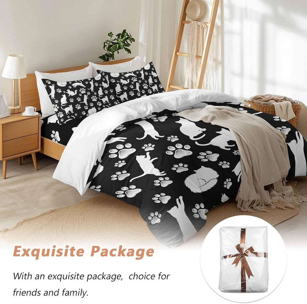 Prime Leader Cats Claws Duvet Cover Set Queen Size 4 Pieces Black Background Abstract Animal Modern Bedding Set with Zipper Closure, 1 Comforter Cover 86x86 Inches 1 Flat Sheet & 2 Pillow Cases