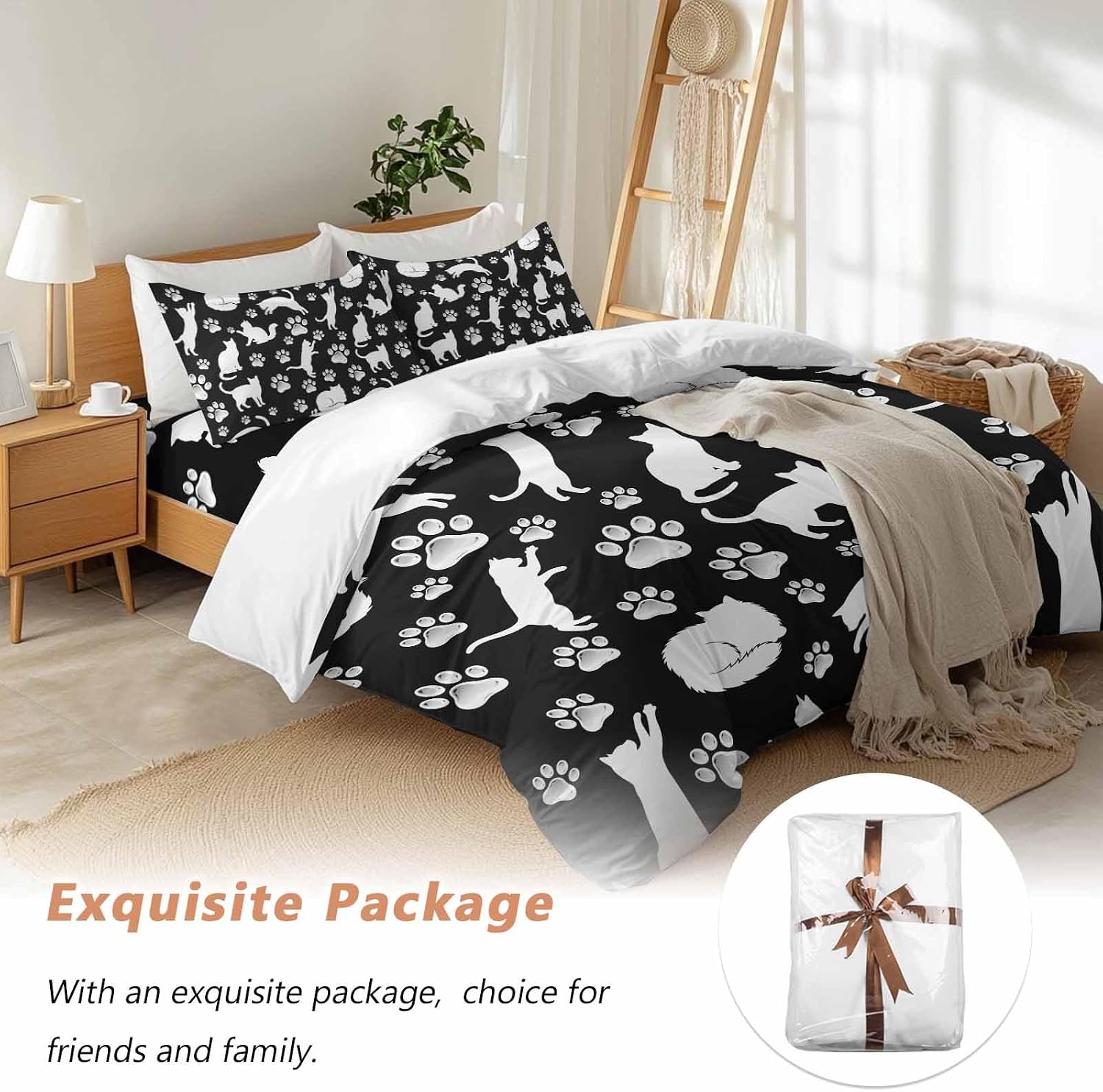 Prime Leader Cats Claws Duvet Cover Set Queen Size 4 Pieces Black Background Abstract Animal Modern Bedding Set with Zipper Closure, 1 Comforter Cover 86x86 Inches 1 Flat Sheet & 2 Pillow Cases