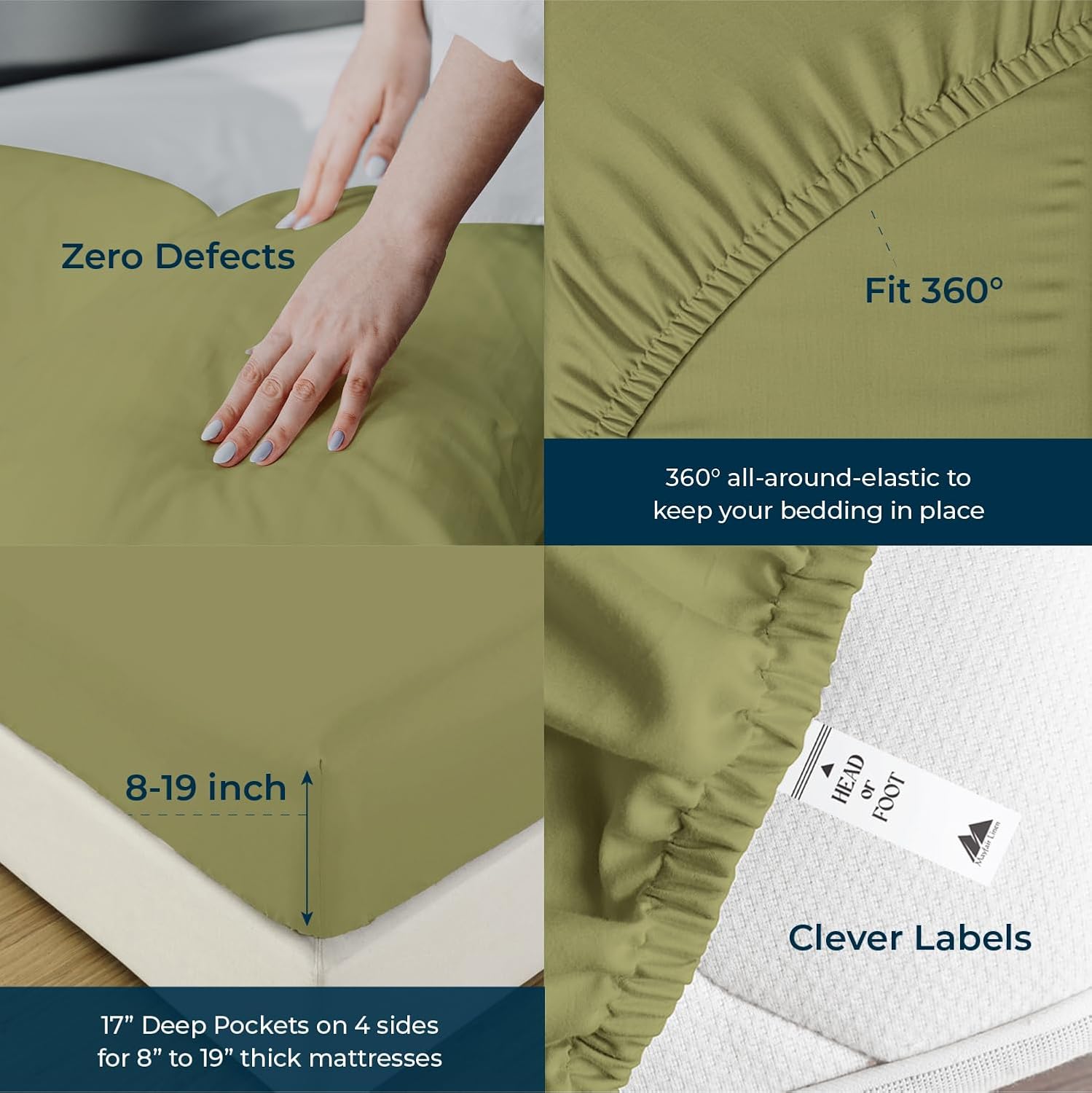 Mayfair Linen 100% Egyptian Cotton Sheets King Size - 1500 Series King Size Sheets Set Egyptian Cotton, Luxury Bedsheet (Sage Green, 4 PC), Soft, Cooling, 17' Deep Pocket Sateen Weave Bedsheet Set
