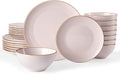 Famiware Jupiter 24-Piece Stoneware Dinnerware Set, Handcrafted Plates and Bowls with Speckles & Embossed Swirls, Chip/Scratch Resistant, Microwave/Dishwasher Safe, Rustic Dishes, Service for 8, Pink