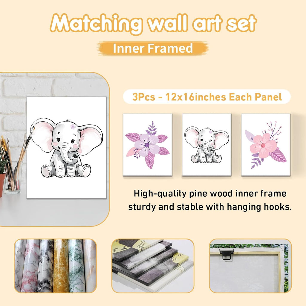 Terwex Personalized Toddler Bedding Set, 5 Pcs Custom Name Crib Bedding Set for Girls, Purple Elephant Flannel Baby Crib Bedding Set, Double Layer Baby Crib Set, Customized Gifts for Infants Newborns