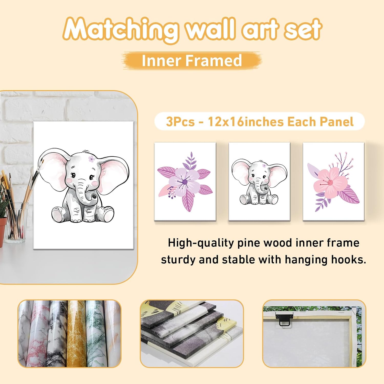 Terwex Personalized Toddler Bedding Set, 5 Pcs Custom Name Crib Bedding Set for Girls, Purple Elephant Flannel Baby Crib Bedding Set, Double Layer Baby Crib Set, Customized Gifts for Infants Newborns