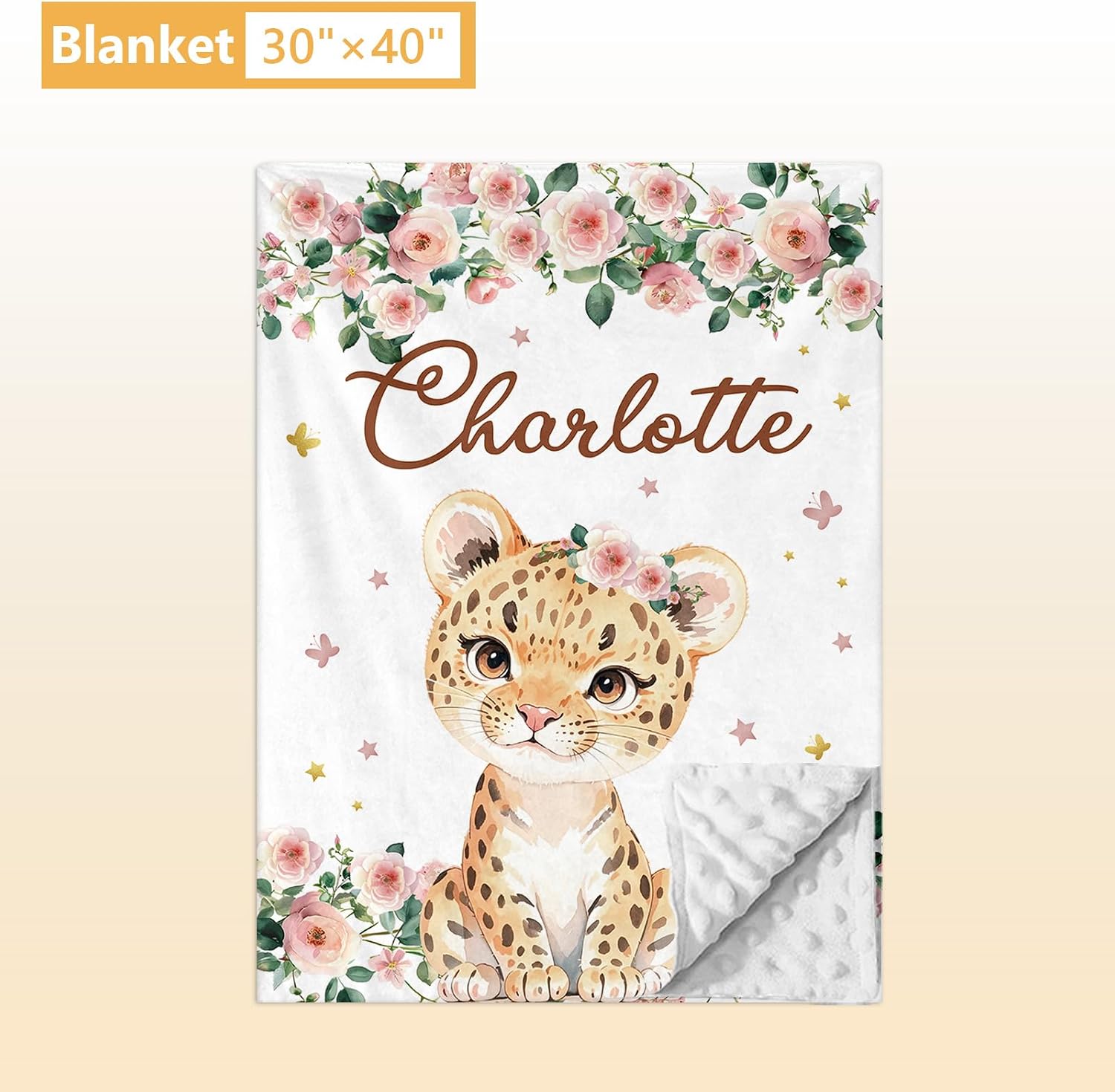 Terwex Custom Baby Crib Bedding Set, 5 Pcs Personalized Name Baby Crib Sets for Infant Toddler, Floral Leopard Nursery Bedding Set for Baby Girls, Double Layer Baby Bedding Sets Customized Gifts