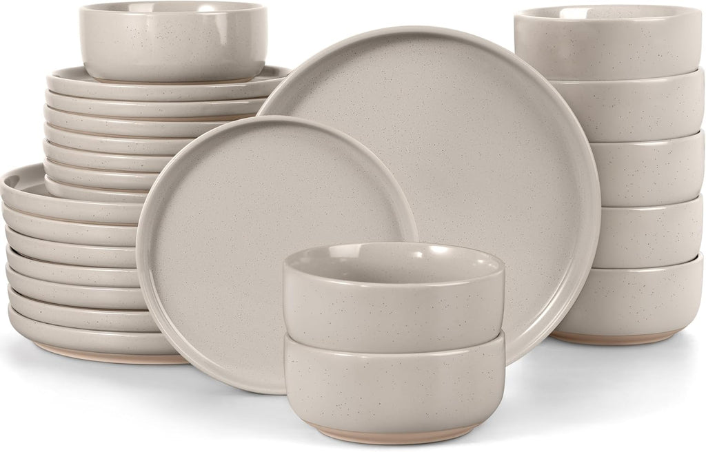 LIANYU Dinnerware Dishes Sets for 8, 24-Piece Stoneware Dinner Set, Ceramic Dining Bowls and Plates Crafted at 2400℉, Scratch Resistant, Microwave & Dishwasher Safe, Milky Brown