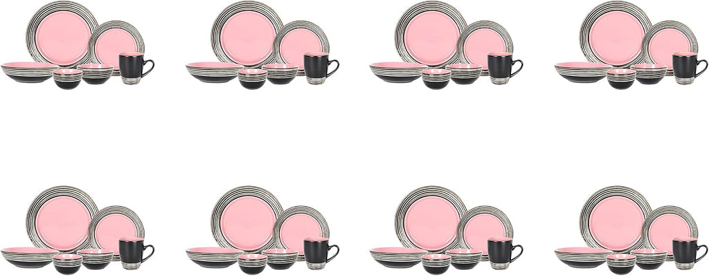 48 Piece Dinnerware Set, Ceramic Plates and Bowls Sets for 8, Microwave and Dishwasher Safe, Handcrafted Tree Bark Series Dish Set, Rose/Pink