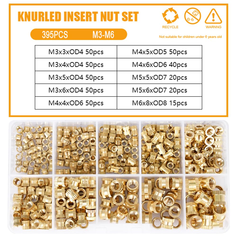 1set Double Pass Copper Knurl Nut Brass Insert Thread Metal Lock Nuts Embedded Fastener Assortment Kit Set Box M2 M2.5 M3 M4 M5 M6(LSTH00161)