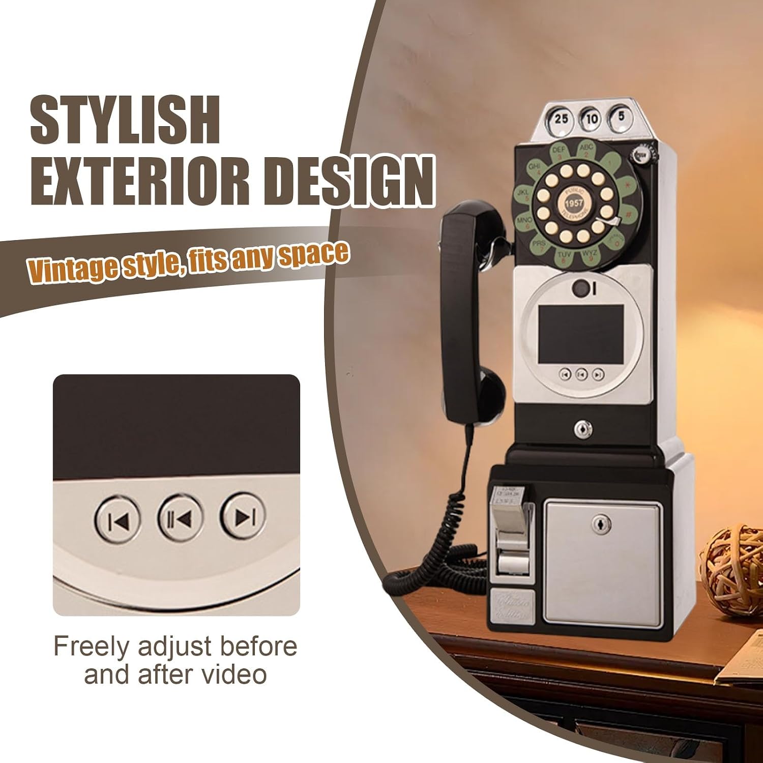 Video Audio Guest Book, Wedding Guest Book Phone, Retro Vintage Telephone Booth with 1080P HD Recording, 32GB Storage, Perfect for Parties(Red)