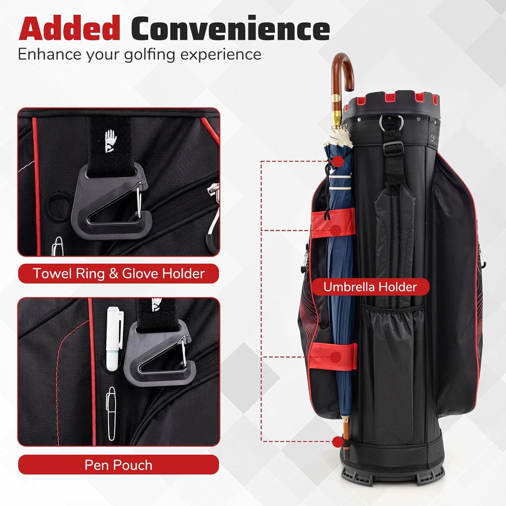 Goplus Lightweight Golf Cart Bag, Molded Lock Top Golf Club Bag w/14-Way Full Length Organizer Dividers, 11 Pockets, Cooler Bag, Straps, Umbrella Holder & Rain Hood for Men Women