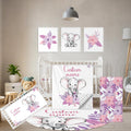 Terwex Personalized Toddler Bedding Set, 5 Pcs Custom Name Crib Bedding Set for Girls, Purple Elephant Flannel Baby Crib Bedding Set, Double Layer Baby Crib Set, Customized Gifts for Infants Newborns