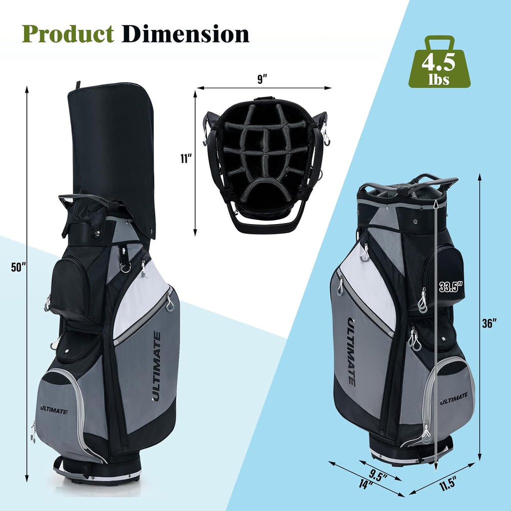 Goplus Golf Cart Bag with 14-Way Top Dividers, Golf Club Bag with 7 Zippered Pockets Including Cooler Bag, Rain Hood, Carry Handles, Detachable Shoulder Strap, Lightweight Golf Bag for Men Women