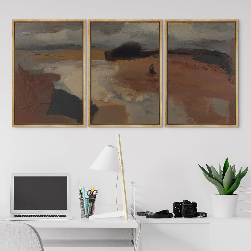 SIGNLEADER Framed Canvas Print Wall Art Set Desert Horizon Abstract Neutral Landscape Illustrations Minimal Decorative Bohemian for Living Room, Bedroom, Office - 24'x36'x3 Natural
