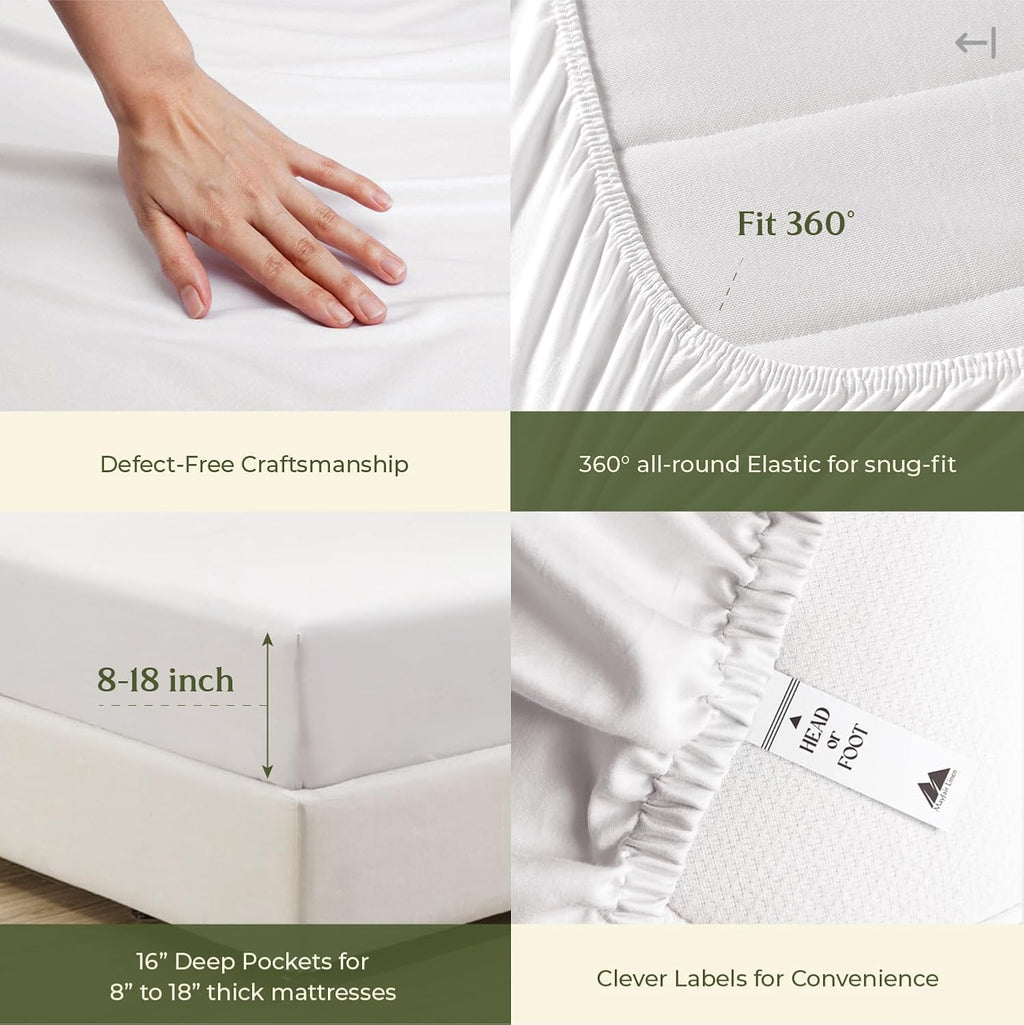 Mayfair Linen 100% Egyptian Cotton Queen Sheet Set Pack of 2 - Luxury 600 Series Voyage Collection Egyptian Cotton Sheets Queen Size (8 PC, White), Soft, Cooling, 16' Deep Pocket Hotel Bed Sheet Set