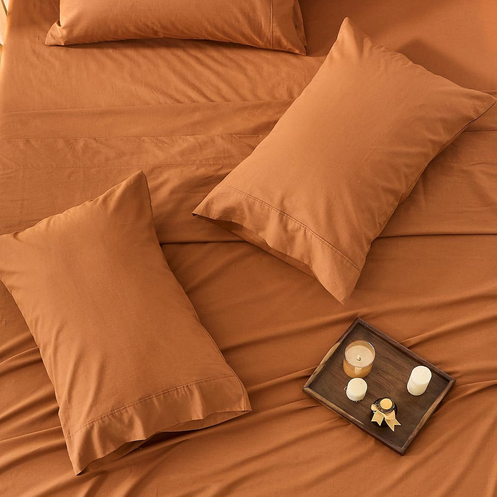 Bedlifes 100% French Flax Linen Sheets Set Queen Size - 6 Piece Extra Deep Pocket 18-24',Soft Breathable Queen Bed Sheets with Temperature Regulating & Moisture-Wicking(Brown