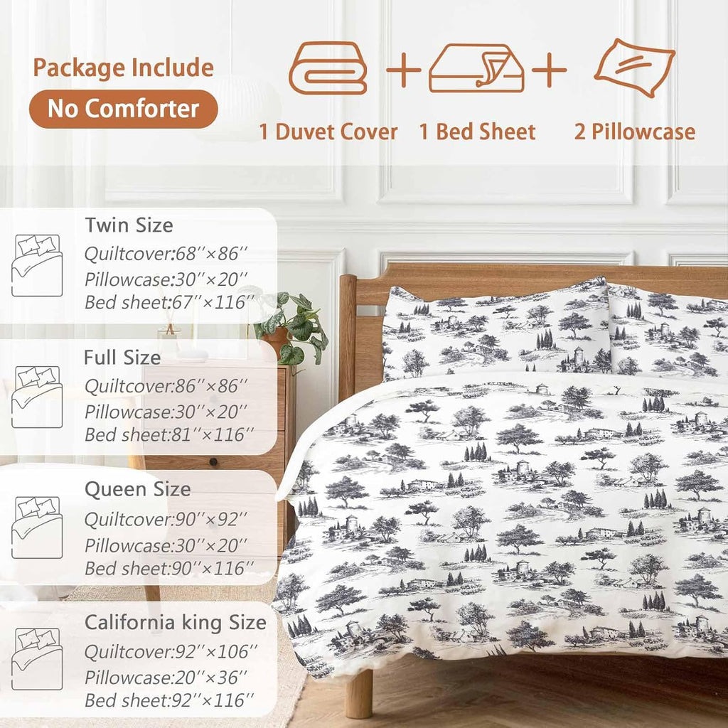 Farmhouses Plants Duvet Cover Set Queen Size 4 Pieces Mystic Castle Rustic Abstract Tree Retro Bedding Set with Zipper Closure, 1 Comforter Cover 90x92 Inches 1 Flat Sheet & 2 Pillow Cases