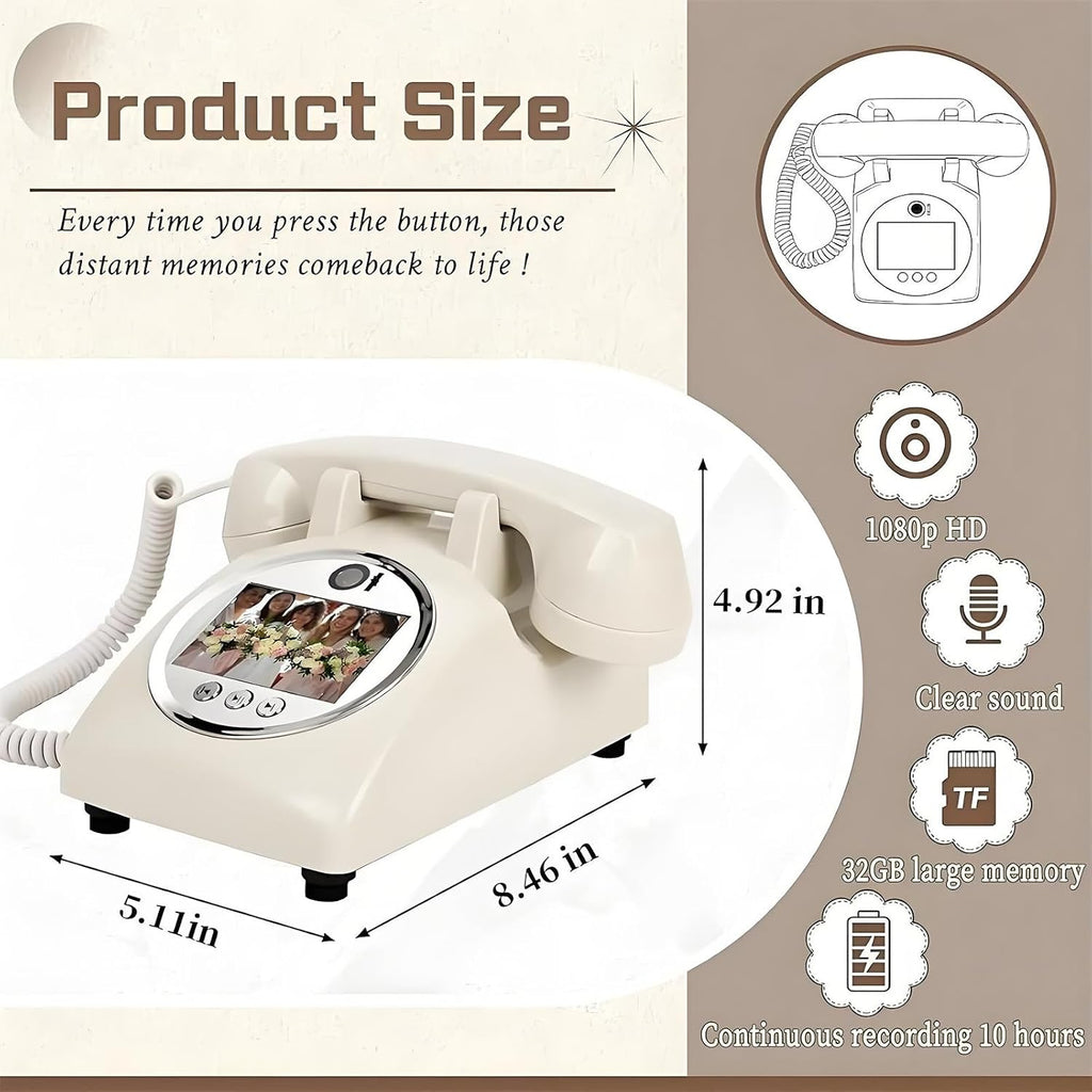 Video Audio Guest Book Phone, 1080P Video GuestBook Wedding Phone, 32G SD Card Customized Video Audio Guest Book with Lens Recording for Wedding Bridal Shower,Birthday,Graduations(White)