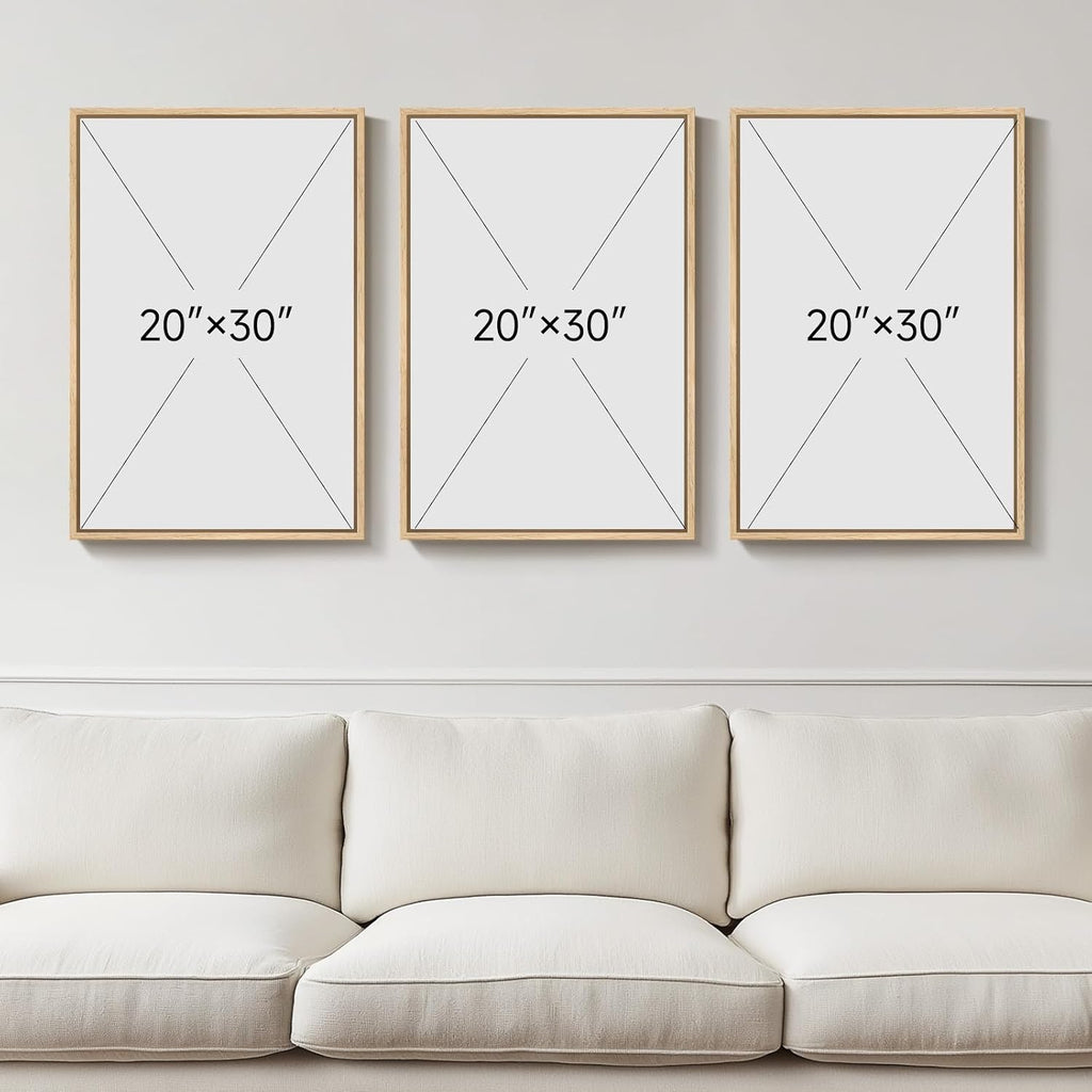 Framed Neutral Chinoiserie Blue Botanical Wall Art, 3 Piece Minimalist Floral Canvas Artwork for Modern Farmhouse, Flower Painting Prints for Living Room Bedroom Kitchen Office Dining Room, 20x30 In