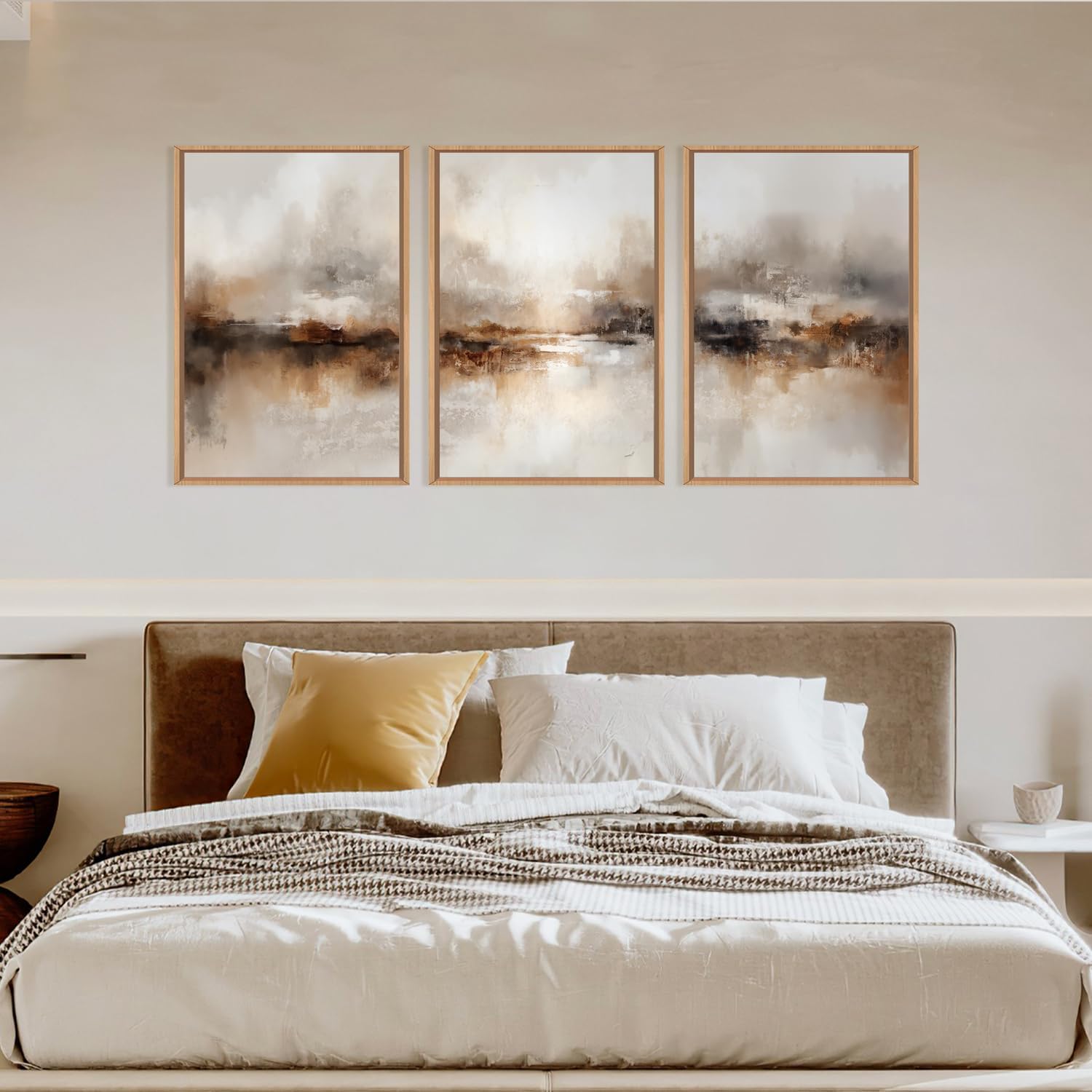 Large Abstract Brown Pastel Framed Canvas Wall Art,Neutral Black Gray Wall Decor,Modern Brush Stroke Painting,Minimalist Textured Artwork for Living Room,Bedroom,Dining Room,Office -24'x36'x3