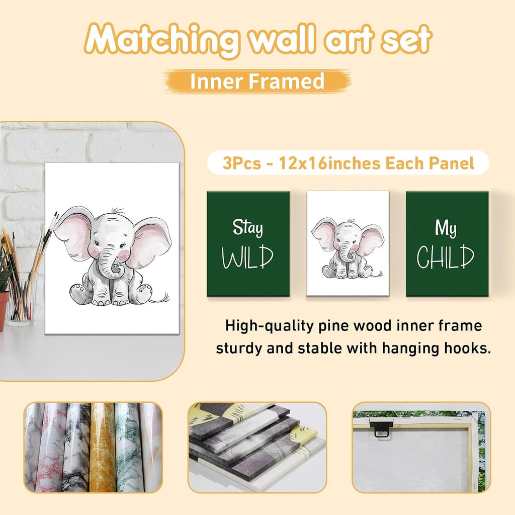Terwex Personalized Baby Crib Set, 5 Pcs Baby Boy Crib Bedding Set, Custom Name Green Elephant Baby Crib Bedding Set Neutral, Double Layer Flannel Nursery Bedding Set, Infant Toddler Customized Gift