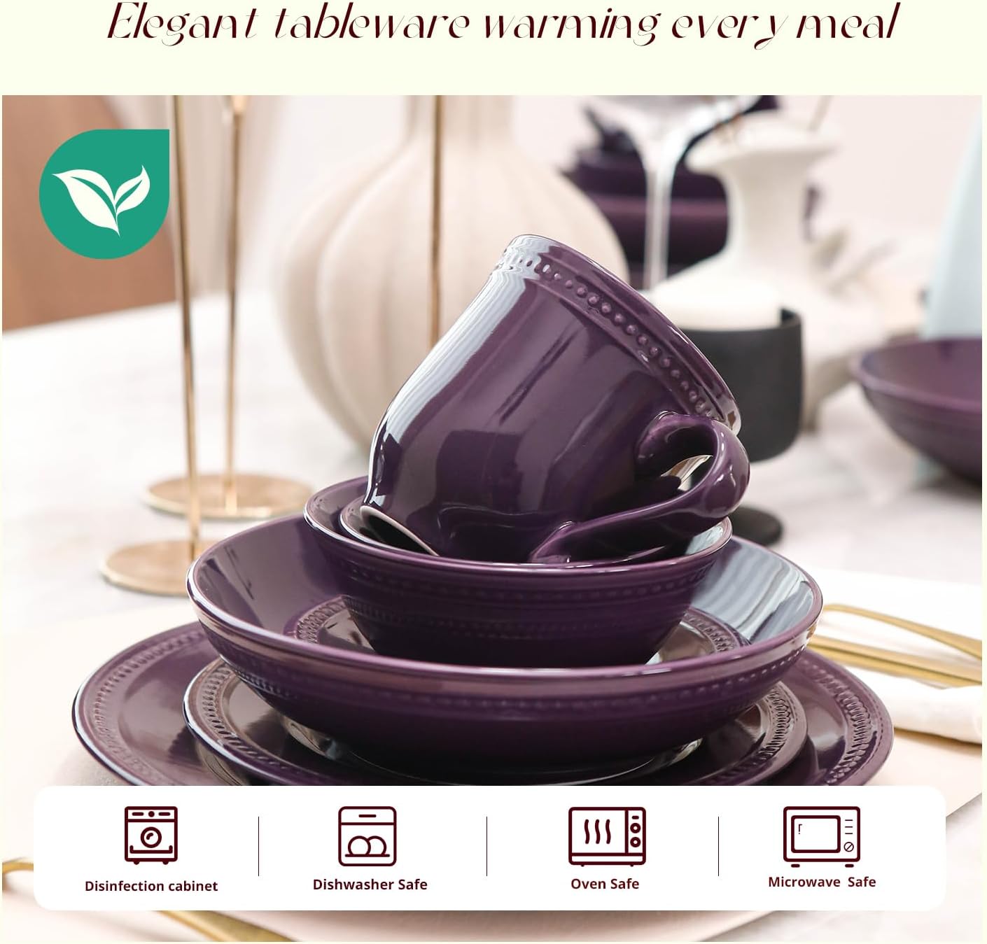 Pearl Dots Stoneware Dinnerware Set (Purple, 56pc Set)