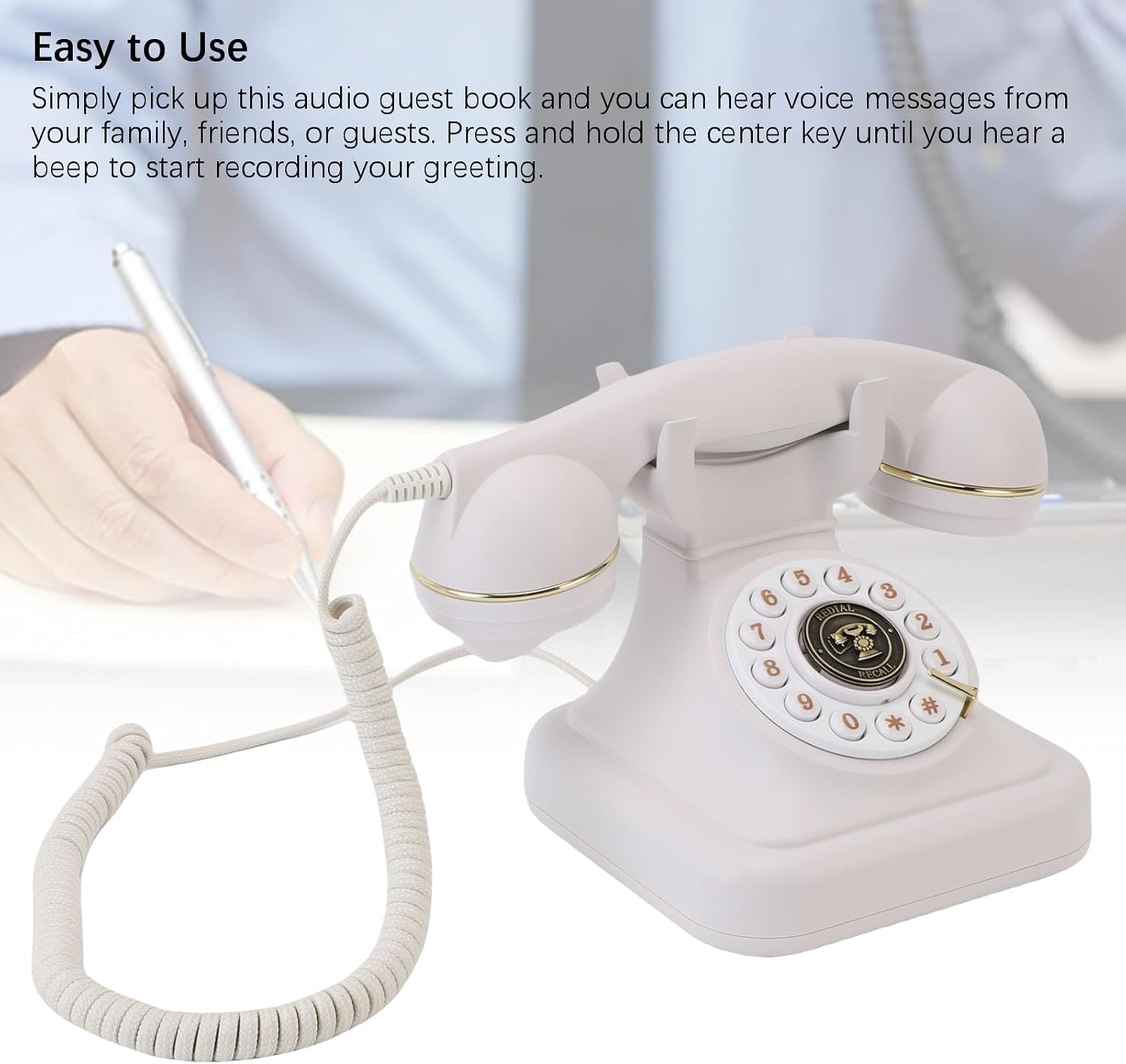 Luocute Audio Guestbook Retro Phone, Leave Message Voicemail on 32GB Card for Wedding, Birthday, Anniversary, Parties with Retro, Vintage Style, Home or Hotel Use (White)