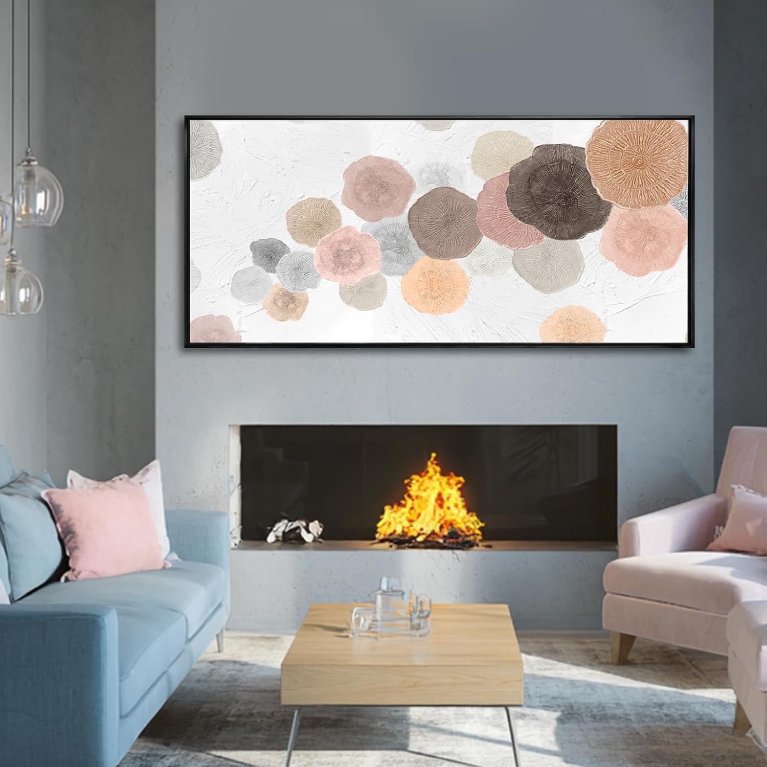 Modern Wall Decor Abstract Framed Wall Art Textured Oil Paintings 32'x70' Art for Office Living Room Decorations Kitchen Artwork