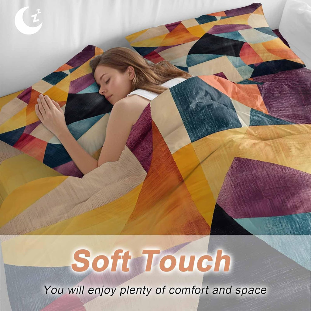 Prime Leader Abstract Art Duvet Cover Set Queen Size 4 Pieces Colorful Geometric Color Block Bedding Set with Zipper Closure, 1 Comforter Cover 90x92 Inches 1 Flat Sheet & 2 Pillow Cases