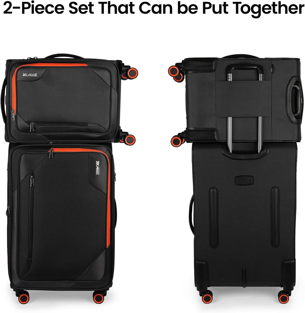 2-Piece Set (22in/28)Softside Expandable 20% Luggage w/Spinner Wheels,Front Opening Softside Luggage Sets w/TSA LOCK,Lightweight Durable Rolling Luggage for Men/Women（Black,22in/28in）