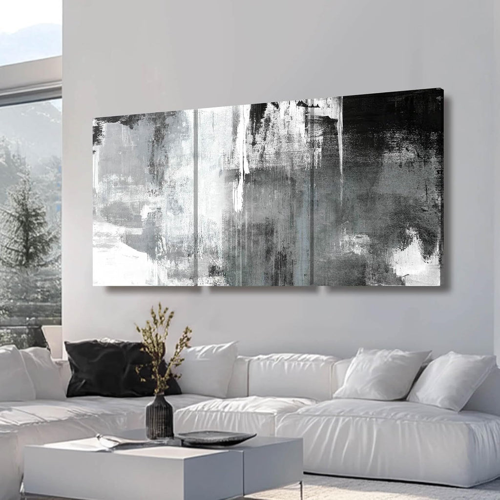 Kureful Extra Large Wall Art for Living Room Black Wall Decor White Wall Decorations Abstract Artwork Oversize Paintings Pictures for Home Office 24'x 36'x 3 Pieces