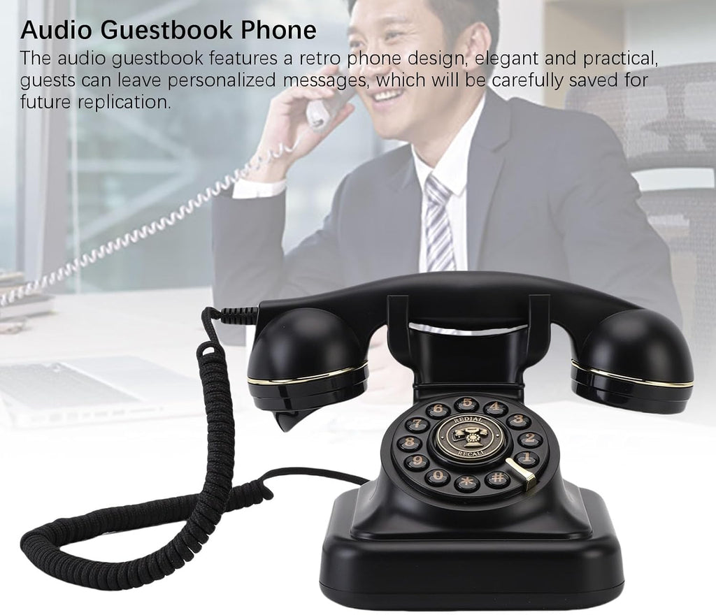 Luocute Audio Guestbook Retro Phone, Leave Message Voicemail on 32GB Card for Wedding, Birthday, Anniversary, Parties with Retro, Vintage Style, Home or Hotel Use (Black)