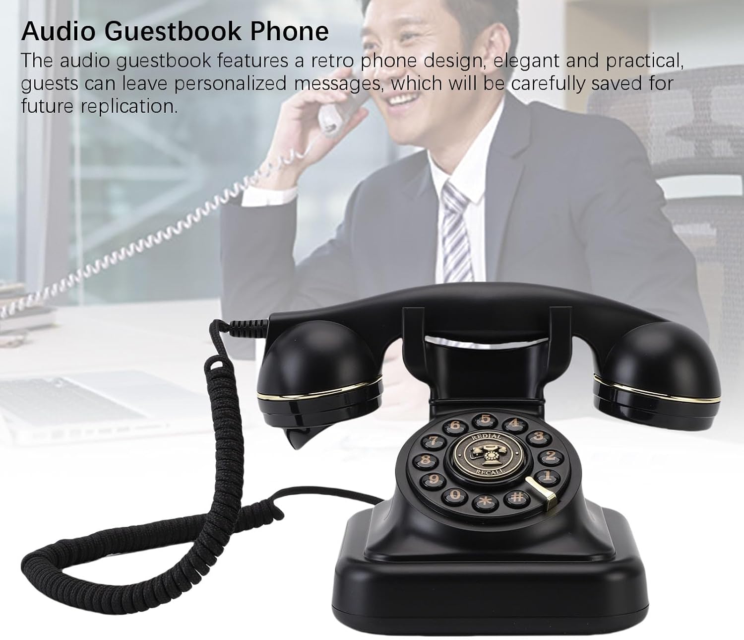 Luocute Audio Guestbook Retro Phone, Leave Message Voicemail on 32GB Card for Wedding, Birthday, Anniversary, Parties with Retro, Vintage Style, Home or Hotel Use (Black)