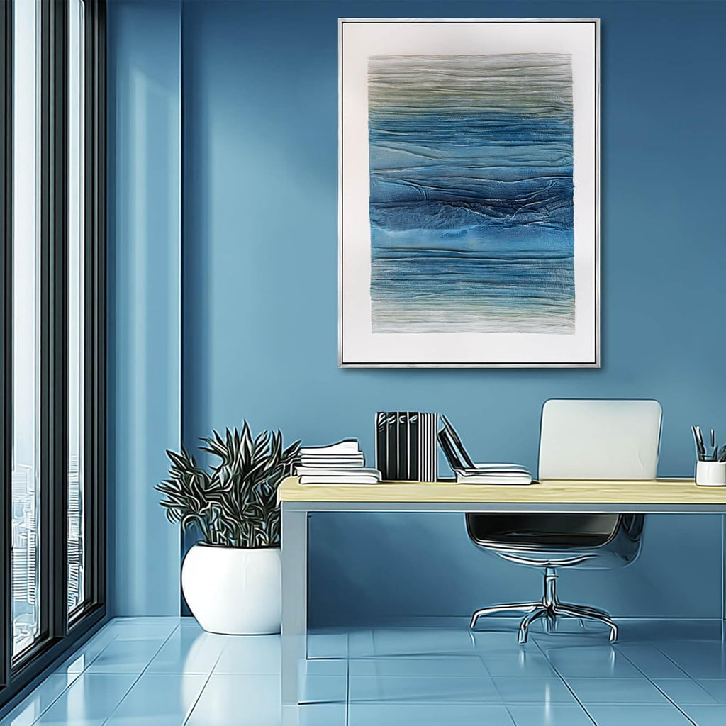 SHEYOYE Blue Canvas Wall Art, 36x48 Hand-Painted Oil Painting, Textured Wall Art, Ready to Hang, for Living Room, Bedroom, Study