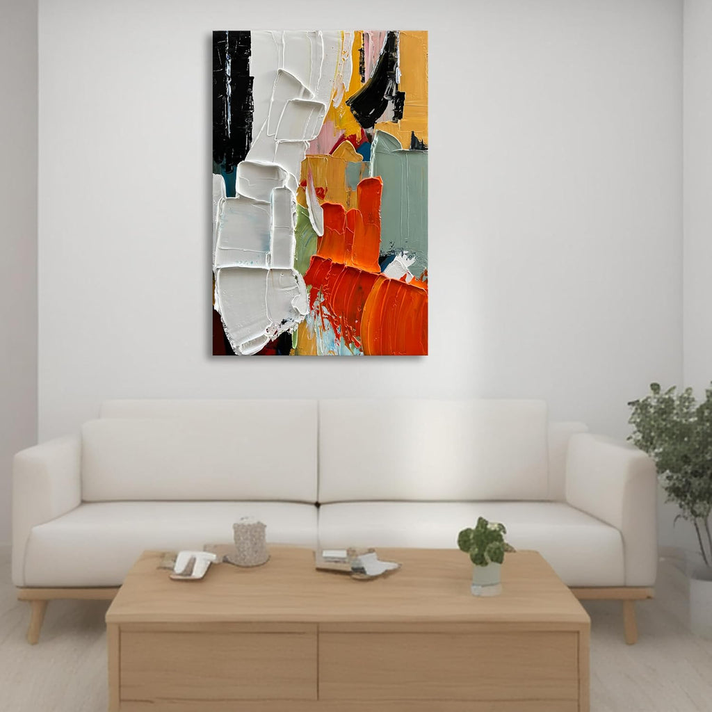 Art 100% Hand-Painted Modern Abstract Art White and Black Art Oil Paintings for Family Living Room Hallway Wall Decoration 45x30 inches