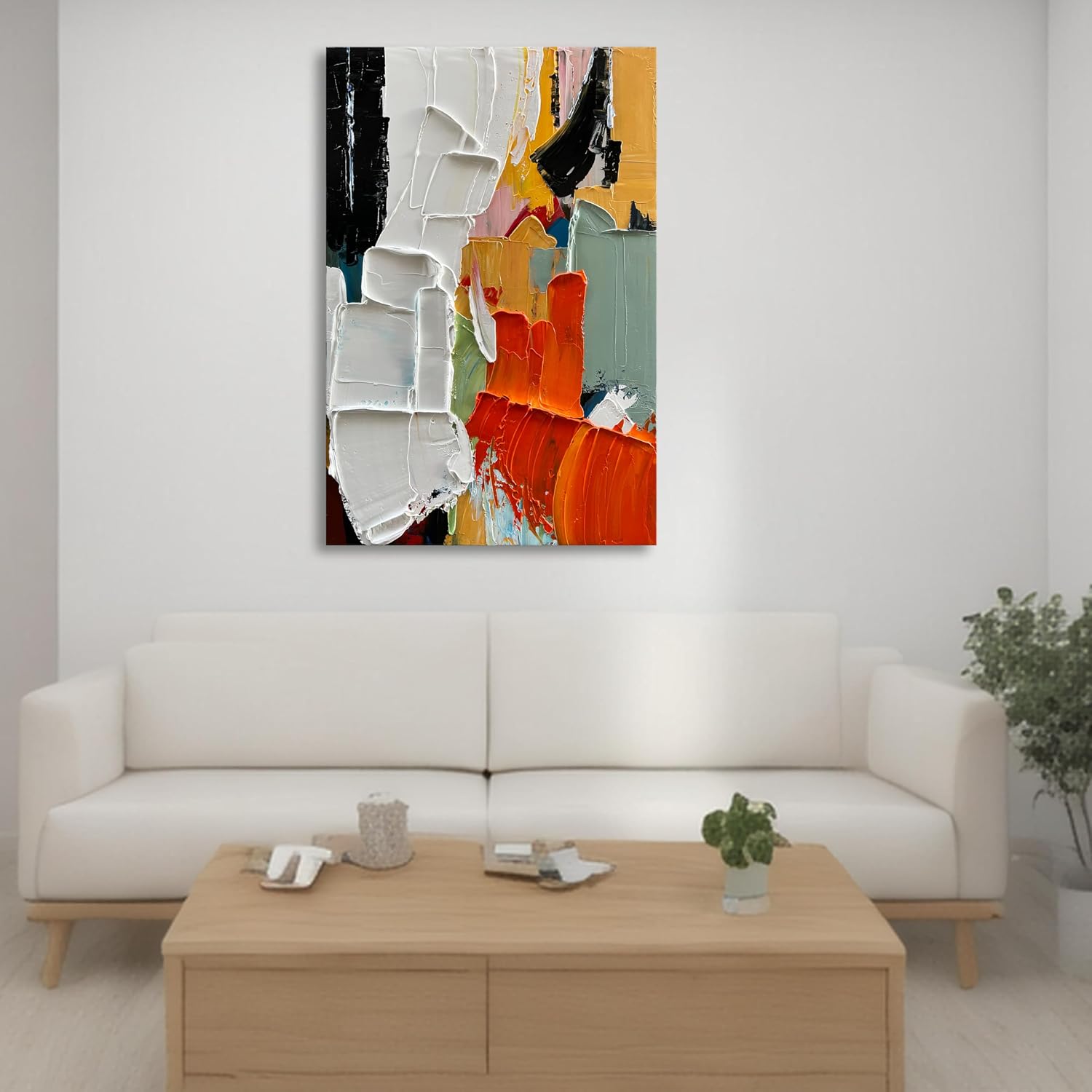Art 100% Hand-Painted Modern Abstract Art White and Black Art Oil Paintings for Family Living Room Hallway Wall Decoration 45x30 inches