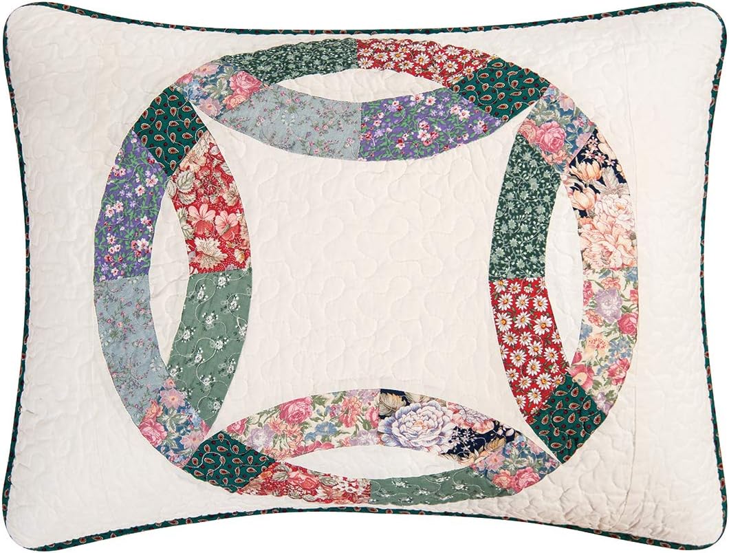 C&F Home Heritage Double Wedding Ring Patchwork Premium 3-Piece King Bedding Set All Seasons Luxury Vintage Machine Washable Reversible Lightweight Quilt Bed Bedroom Anniversary Romantic Gift Decor