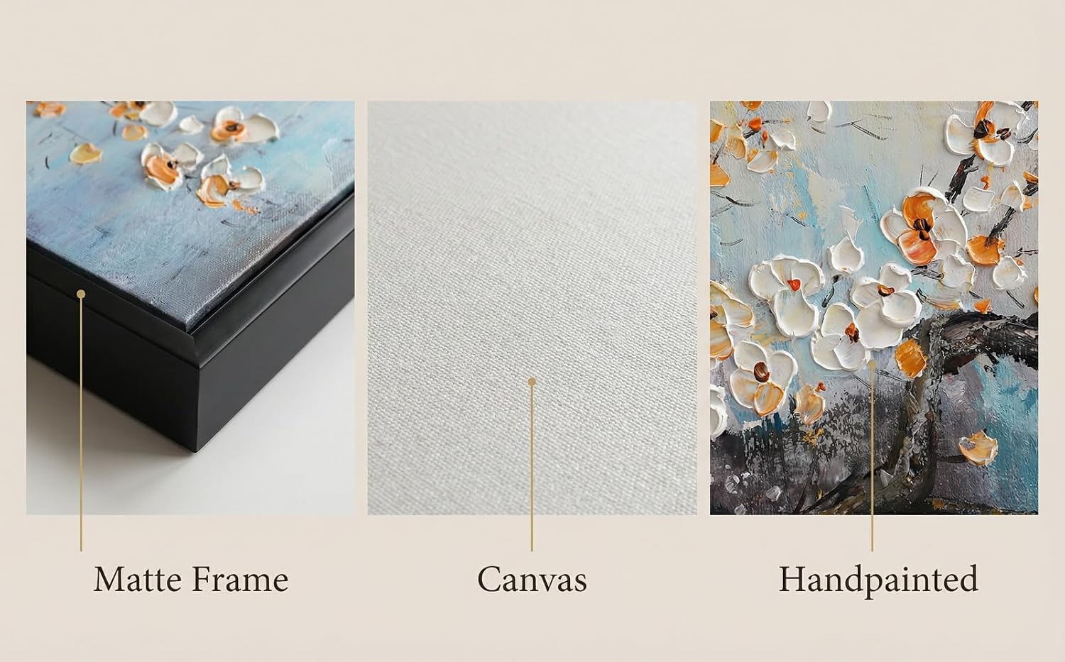 Hand-Painted Plum Blossom Wall Art for Living Room, Large 3D Texture Floral Canvas Oil Painting for Bedroom, Modern Black Framed Artwork for Above Sofa Office Kitchen Ready to Hang 24x56 Inches