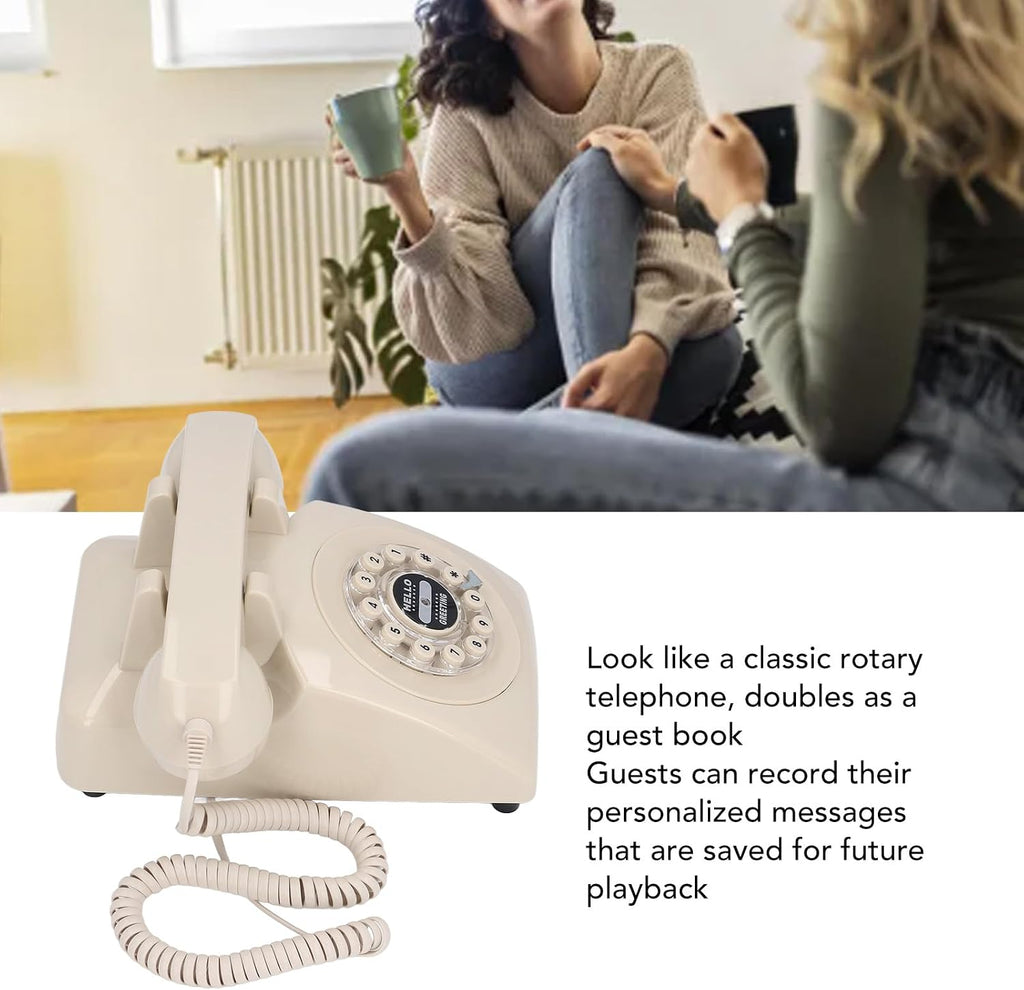 Audio Guestbook Wedding Phone, 120 Hours Recording Capacity 8G Record Custom Audio Messages Audio Guestbook Phone (Beige)