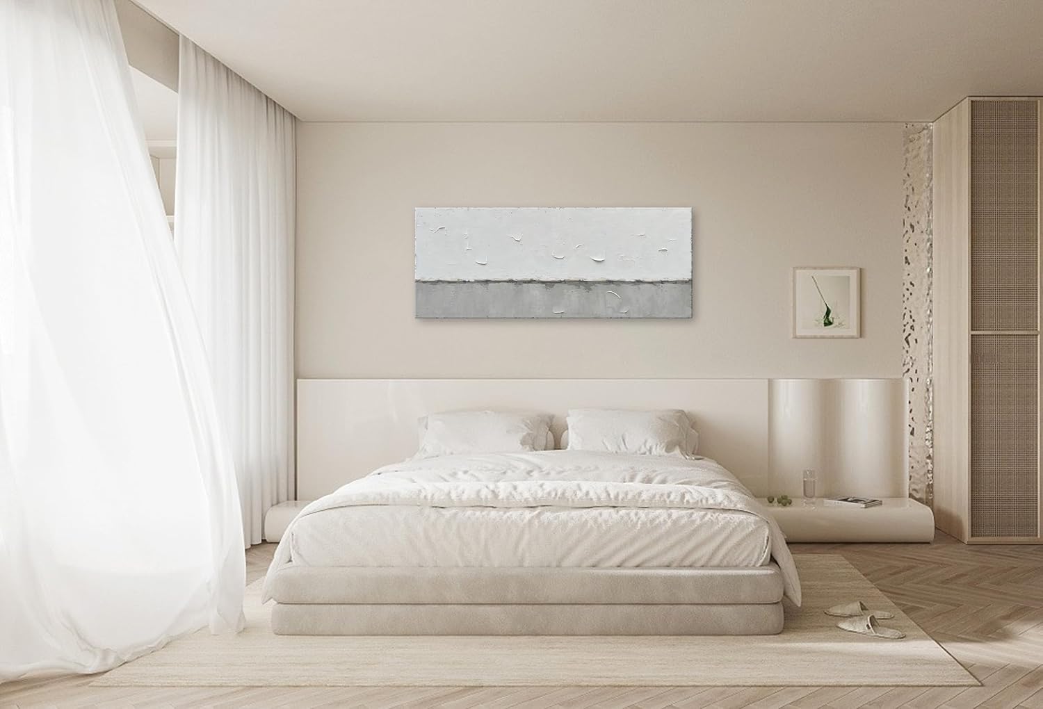 NANKAI Art A large modern art painting in a minimalist grey and white style, suitable for wall decoration in homes or offices. 24x60 inches