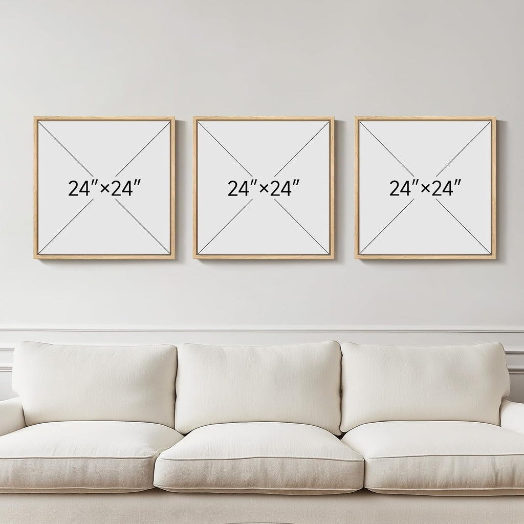 Large Framed Minimalist Abstract Wall Art for Living Room, 3 Piece Big Modern Neutral Canvas Prints Artwork for Walls, Earth Tone Pictures for Bedroom, Office Wall Decor, 24x24 Inch