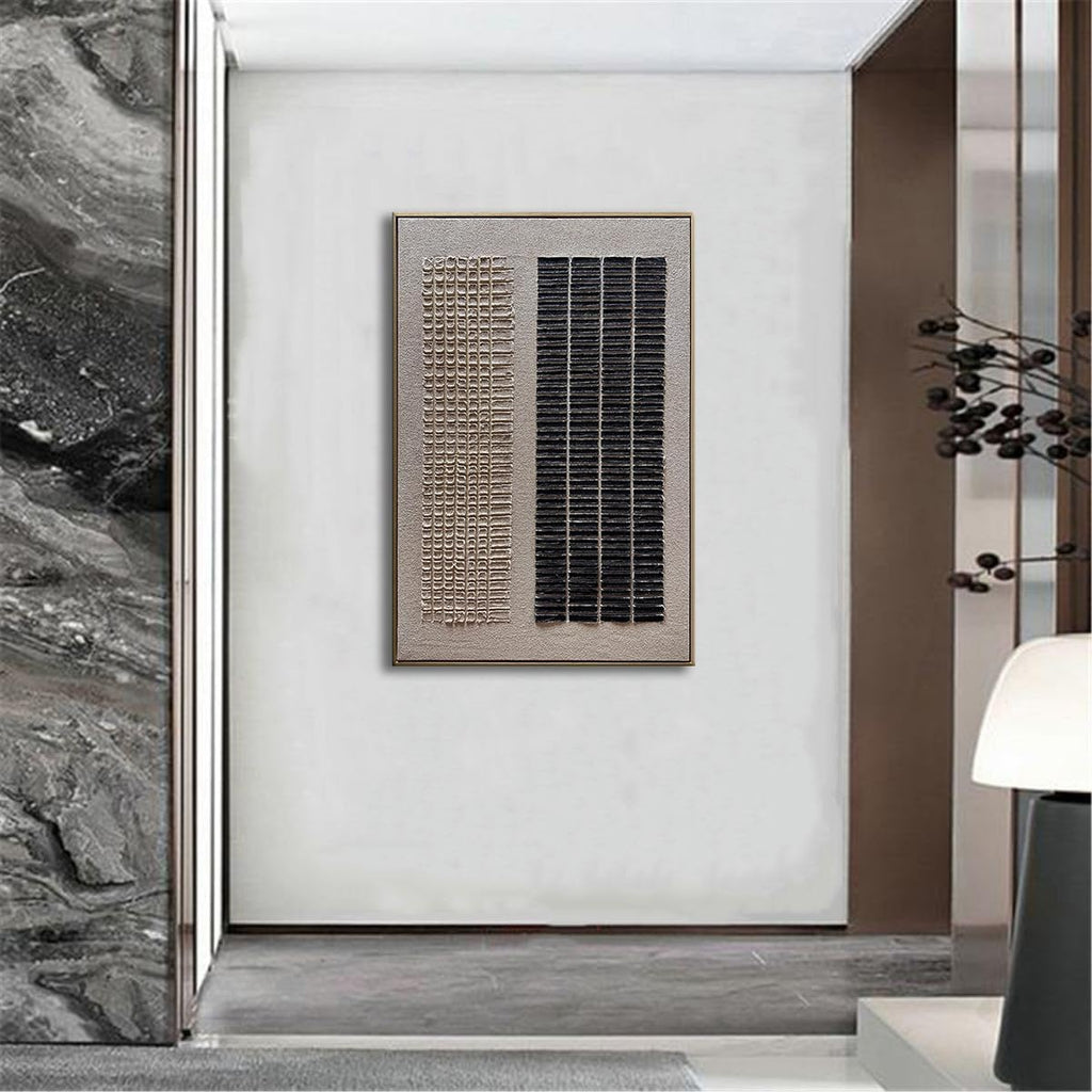 zoinart Beige and Black Textured Wall Art with Dense Array Blocks, 24x36 inch Contemporary Minimalist Art Oil Painting Home Wall Decoration