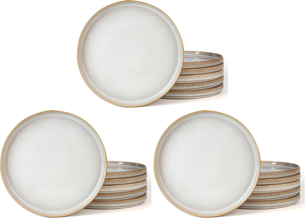 famiware Star Dinner Plates for 6, 10 inches Plate Set, Scratch Resistant, Stoneware Dinnerware, Kitchen Modern Rustic Serving Dishes, Cappuccino White (Pack of 3)