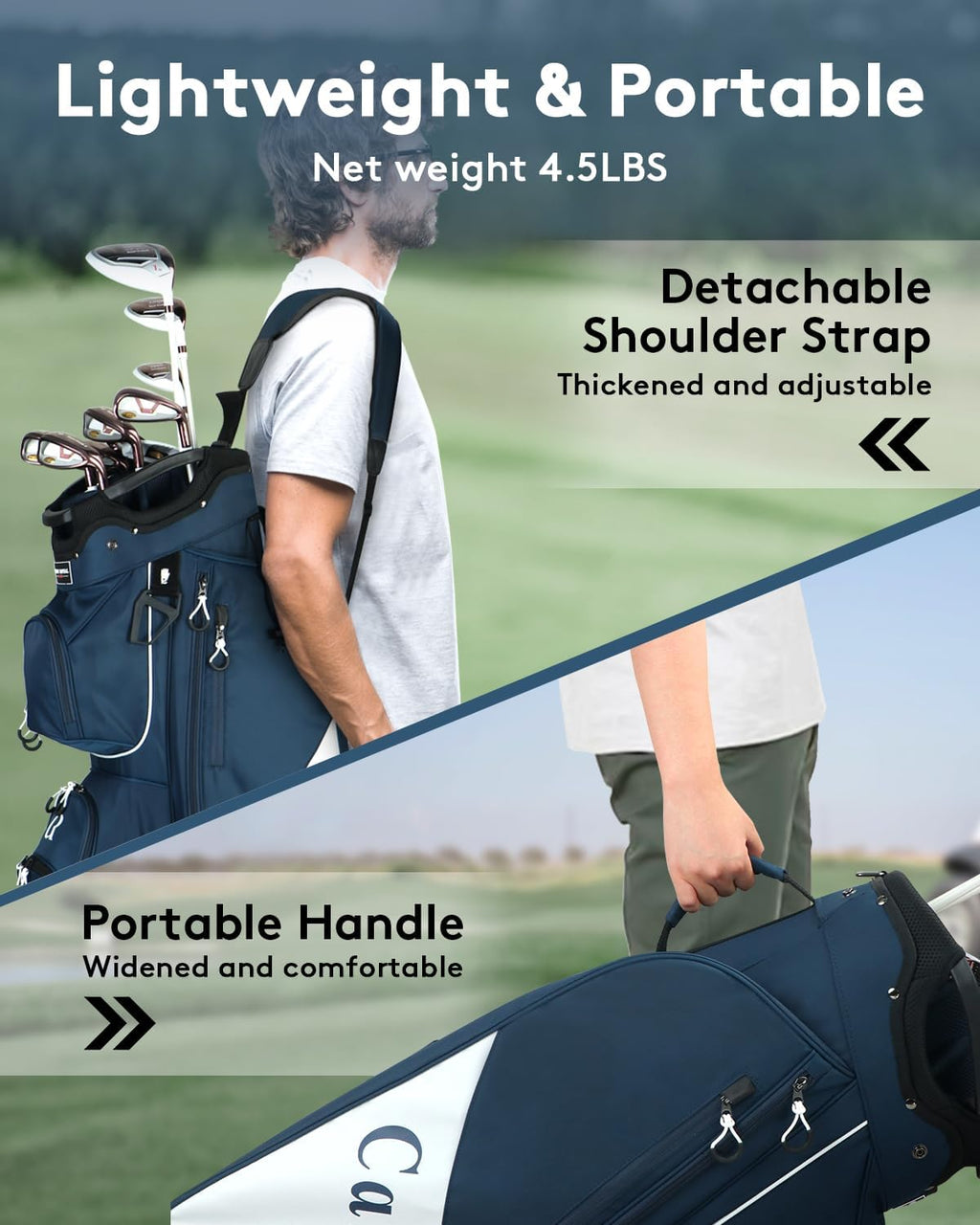 Golf Cart Bag:14 Way Full Length Divider Top Lightweight with Cooler Handles Rain Cover and Golf Shoe Bag Green