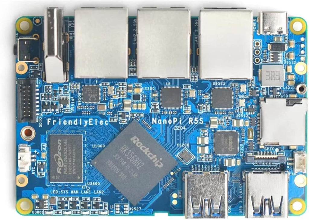 Nanopi R5S Router 4GB Ram 64GB eMMc RK3568 Development Board OpenWRT A55 HDMI2.0 2.5G Gigabit Network Port (No Power Supply)